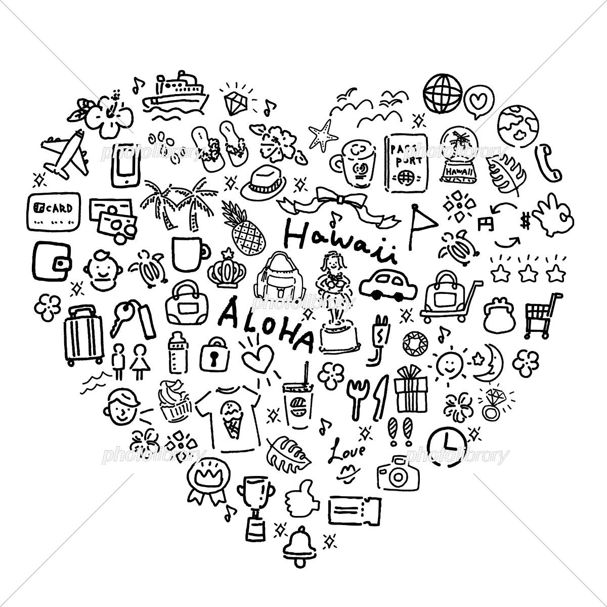 アウトラインアイコンスタイルのハワイアイコンパックPremiumベクトル素材
