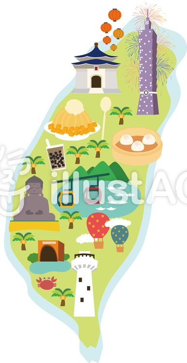 フラット スタイルでかわいい台湾猫空風景のイラスト素材・ベクター Image