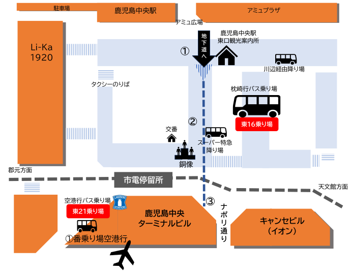 中央駅バスのりば鹿児島市交通局人に環境にやさしい市電・市バス シティビュー サクラジマアイランドビュ
