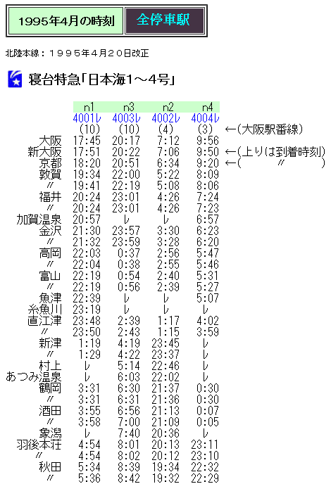 115.寝台特急日本海：時刻表見聞録1988年3月号かめかめブログ
