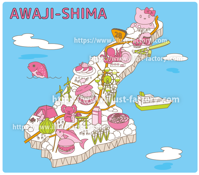 わかりやすい日本地図 かわいい観光地図、温泉・ホテルや道の駅グルメ アイコン表示