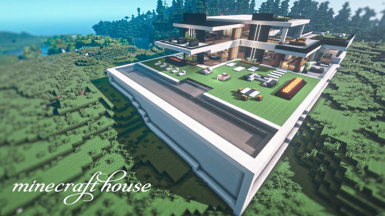マイクラ建築 プール付きのおしゃれな豪邸の作り方-Minecraft How to build