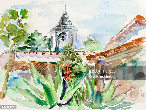 夏の地中海沿岸の町の風景イラスト素材透過、PNGフリー画像ダウンロード - Pngtree