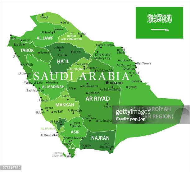 サウジアラビアの旗が描かれた中東の地図Premium写真