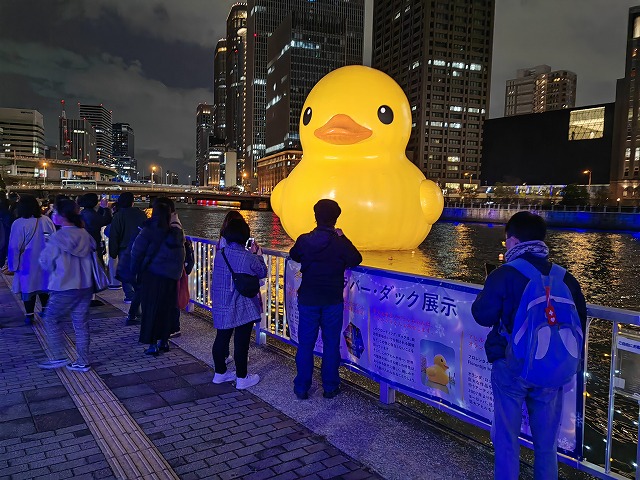 クリエイティブセンター大阪（大阪市住之江区、名村造船所大阪工場跡地）で11月10日、巨大アヒル「ラバー・ダック」が登場する恒例イベント「すみのえアート・ビート  2024」が開かれた。