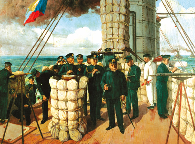 連合艦隊旗艦「三笠」のマストに、士気高陽を図るため掲揚されたZ旗 - 横須賀経済新聞