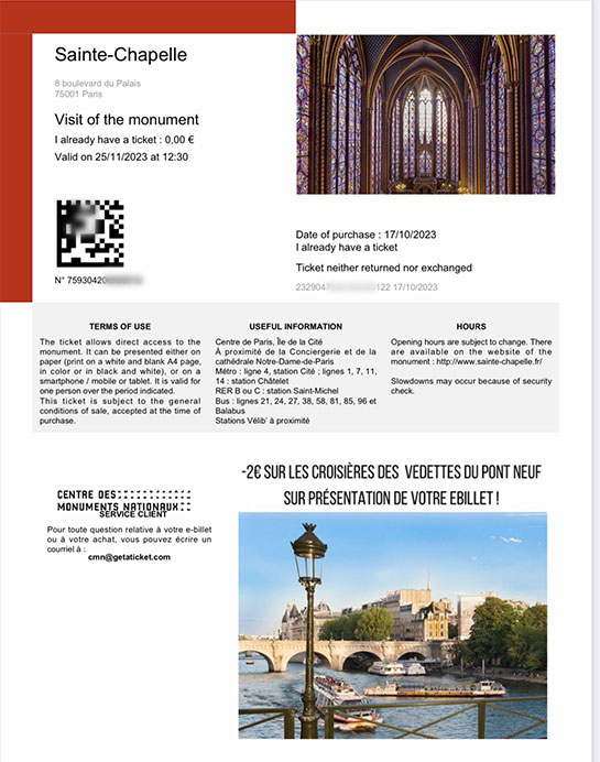 サント・シャペル＋コンシェルジュリー チケット事前予約＜Eチケット＞フランス パリ 旅行の観光・オプショナルツアー予約