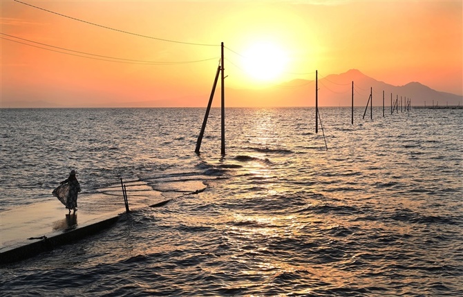 熊本・宇土 海に沈む電柱群と道？ 長部田海床路が誘う幻想世界