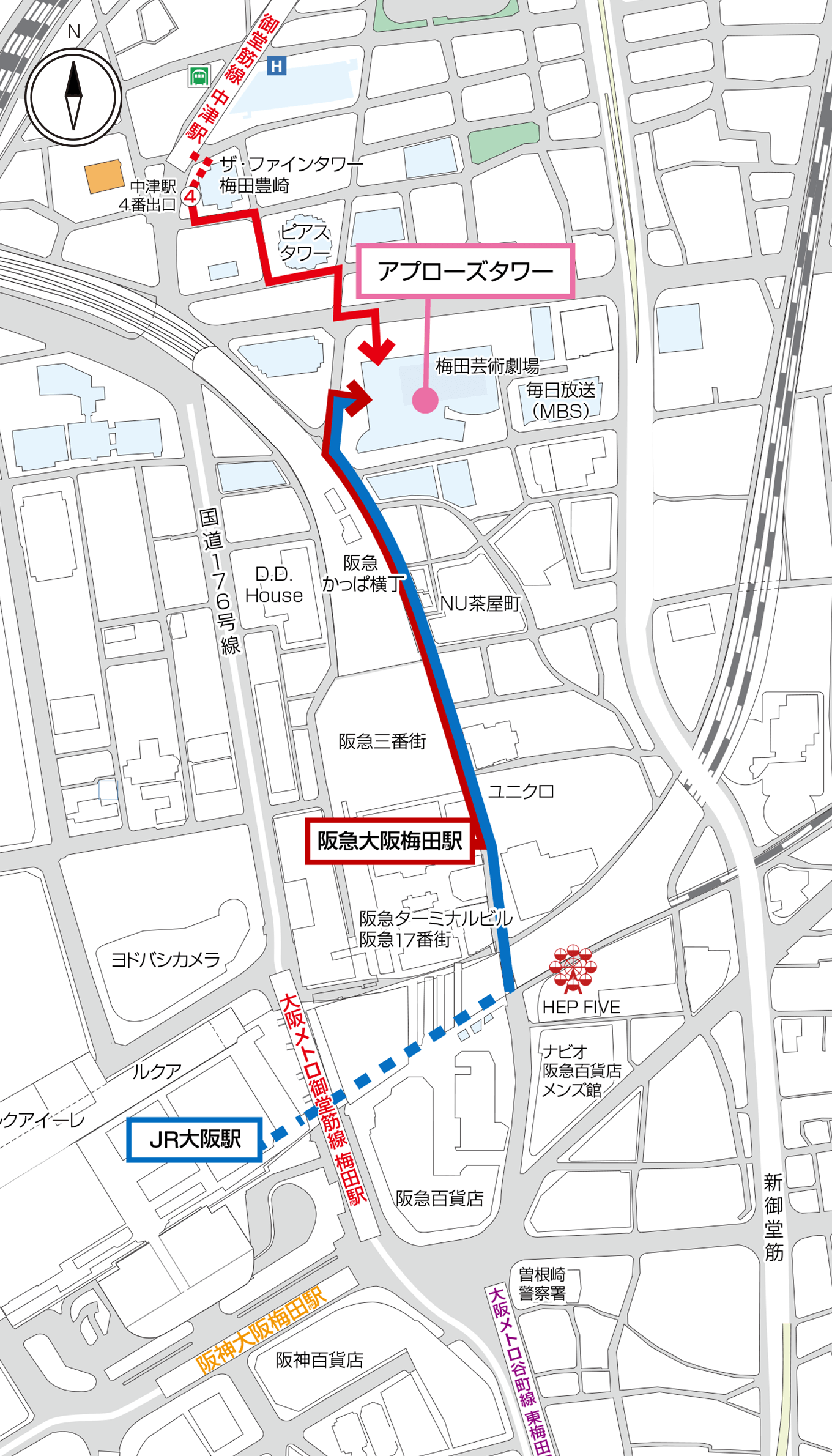 JR大阪駅からアプローズタワー 梅田芸術劇場への行き方 マップと写真でわかりやすく案内大阪駅ガイド
