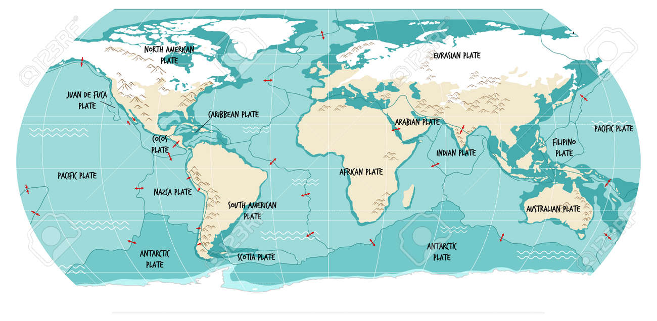 架空世界 環状世界地図：プレートテクトニクス地図 架空世界- トキノヒロバのイラスト